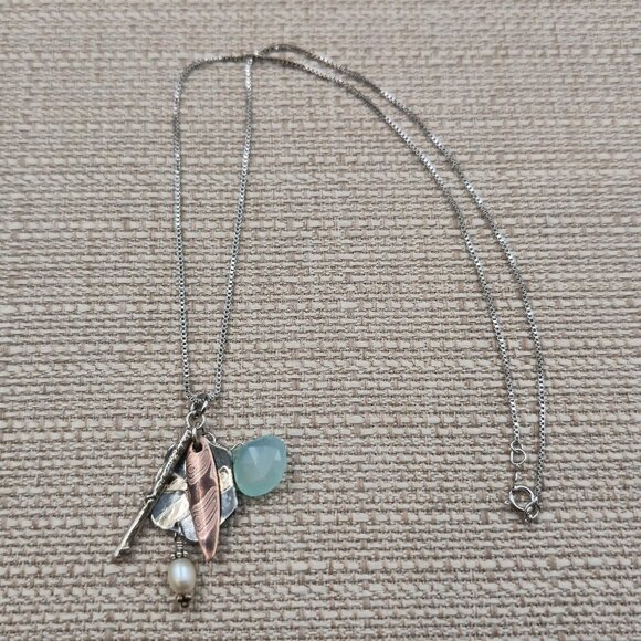 Jewelry - 18 Inch Sterling Silver Various Charms Stone Pearl Necklace A7079